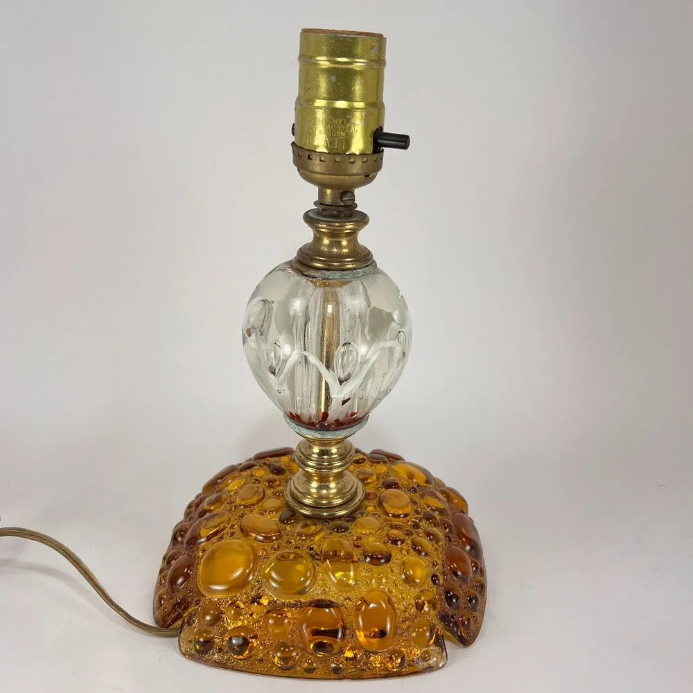 Vtg Joe St Clair Accent Lamp Bubbles Clear White Red Paperweight Signed Joe